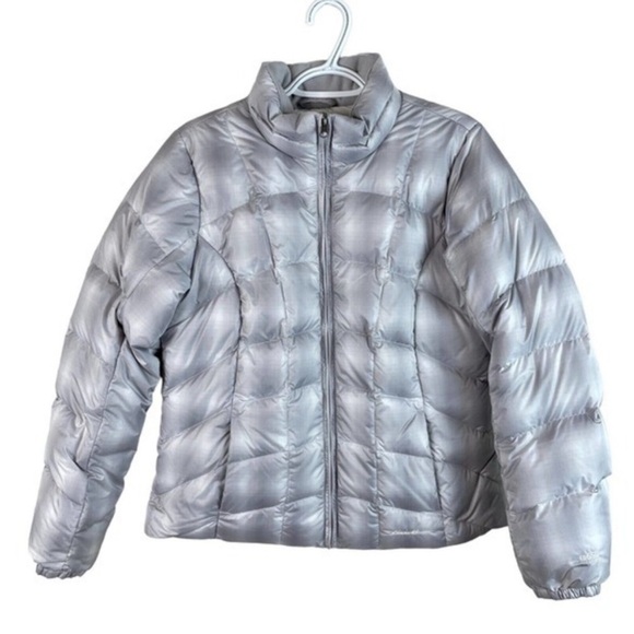 EDDIE BAUER 650 Goose Down Quilted Puffer Jacket in Gray Plaid Size Med - Picture 1 of 4